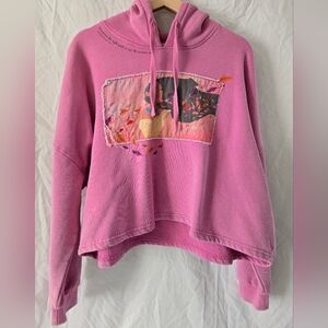 Womens Disney Pink Pocahontas Drop Shoulder Cropped Oversized Hoodie Med